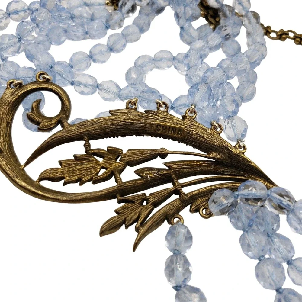 Blue Beaded Tassel‎ Necklace Heidi Daus Swarovski Crystal Layered Runway Fringe